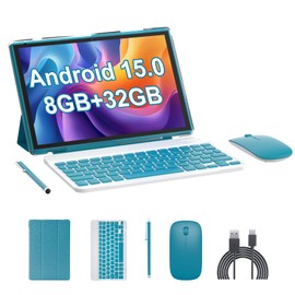 RUIQIAI Tablet Android 15, 2 in 1 Tablets 10 inch with Keyboard Mouse Case Stylus, 8GB+32GB+1TB Expand, 1280 * 800 IPS Touch Screen Computer, 5G WiFi 6, L1, Long Battery Life Tablet （Green）