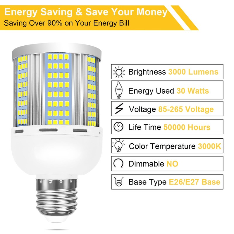 ELIVERN 2 Pack 200W Equivalent Led Corn Light Bulb, 3000
