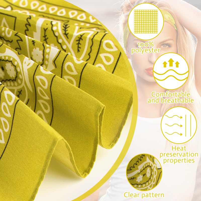 PLULON 12 Pcs Yellow Bandanas Bulk 20 x 20 Inch