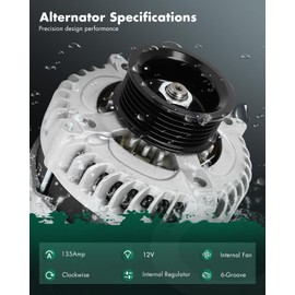 SCITOO SCITOO Alternator Fit for Honda for Accord 2013-2017 V6 3.5L Manual Transmission- 12V 135Amp CW 6-Groove Pulley, Replace OE# 11671