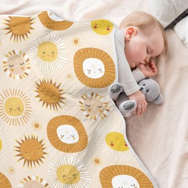 KICPOAY Swaddle Blanket for Cute Boho Sun Baby Receiving Blanket Muslin Baby Swaddles Soft Cotton Breathable Nursery Blankets for Unisex Boys and Girls 30x40 Inch