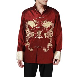 BTRC Mens Oriental Tai Chi Kung Fu Tang East Asian Chinese Top Jacket Coat (Red, USA M - Tag says XL, Red)