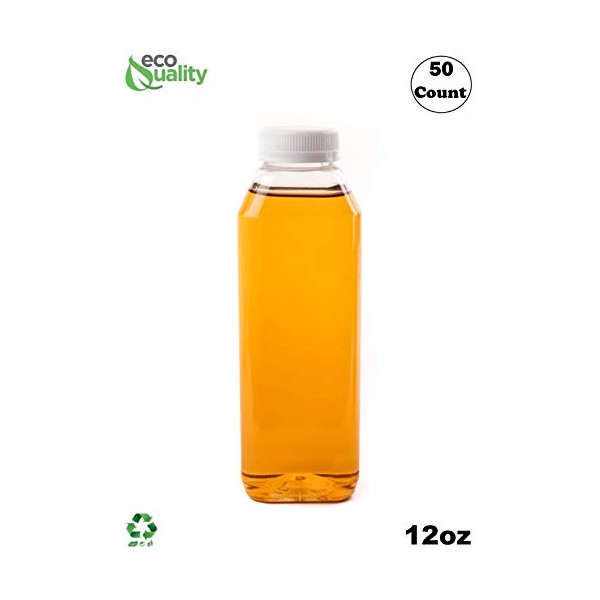 [50 PACK] Empty Clear Plastic Juice Bottles with Tamper Evident