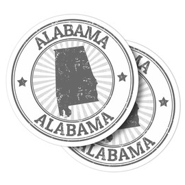 Vinyl Round Stickers (Set of 2) 10cm - BW - Alabama USA Stamp America for Laptops, Tablets, Luggage, Scrap Booking, Fridges #41884