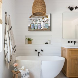 Farmhouse Bathroom Decor Wall Art Rustic Cotton and Butterfly Pictures Canvas Wall Decor Country Flower Painting Prints Framed Artwork for Bathroom 12"X16"