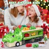 RISUNTOY Green Dinosaur Toy Car-Foldable 117cm Track with Launcher, Lights&Sounds,