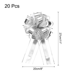 uxcell 20pcs 11 Inch Extra Large Pull Bow Metallic Gift Wrapping Bows Ribbon Organza Silver for Wedding Baskets Presents Christmas Party