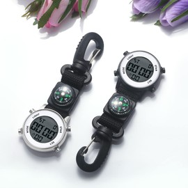 JewelryWe Carabiner Watch Digital Clip On Quartz Watch Carabiner Pocket Watch with Luminous Dial Calendar Alarm Clock Compass FOB Watch for Doctors Nurses Paramedic Chefs Sports Unisex, 2 Pieces