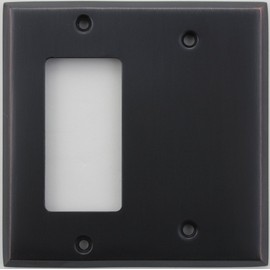 Classic Accents Stamped Steel Oil Rubbed Bronze Two Gang Wall Plate - One GFI/Rocker Opening One Blank