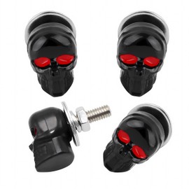 KVAEY 4 PCS Skull License Plate Screws Fastener Kit, Decorative Car License Plate Frame Fasteners, Universal Anti Theft License Plate Bolts Fit for Most Vehicle, Car Accessories (Black)
