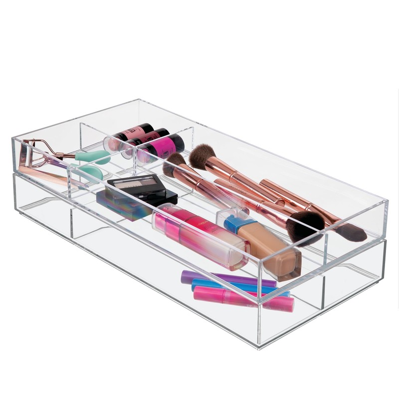 iDesign Clarity Plastic Divided Drawer Organizer, Storage Container for Vanity,