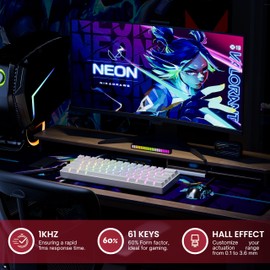 HK GAMING GK61HE 60% | Magnetic Mechanical Gaming Keyboard | Rapid Trigger 0.1mm Step | 61 Keys Multi Color RGB | 1kHz Polling Rate | PC/Mac Gamer | US Layout (White)
