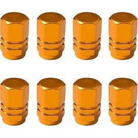 Aluminium Tyre Valve Stem Caps, Hexagonal Design, 8-Pack, Gold