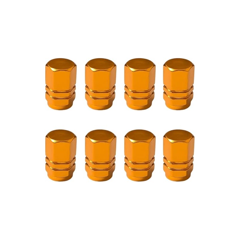 Aluminium Tyre Valve Stem Caps, Hexagonal Design, 8-Pack, Gold