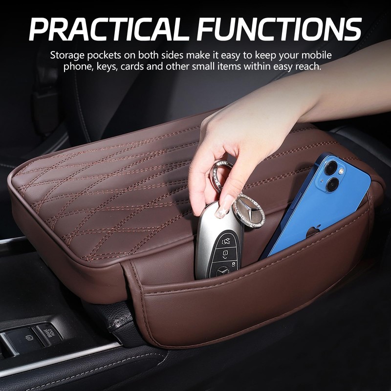 wuyaoyao Car Center Console Cover, Leather Car Armrest Box Cover,