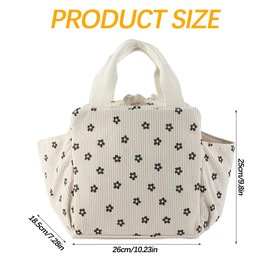 FYting Women's Lunch Bag, 12 L Cool Bag, Small Corduroy, Side Pockets with Large Capacity, Store Umbrellas, Water Cups, Tableware, Mobile Phones, Suitable for Picnics, Work, School (Flowers)