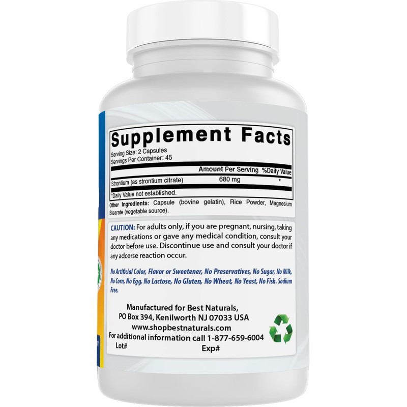 Best Naturals Strontium Bone Building Formula 680mg/serving 90 Capsules