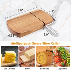 Filhome Wooden Cheese Slicer Cutter, Heavy Duty Cheese Cutter Board with Stainless Steel Blade for Block Cheese, Server for Cheeses Kitchen Cooking Tool