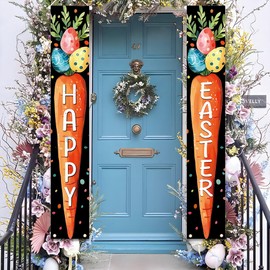 Easter Banners for Outside, Easter Porch Banner, Happy Easter Porch Sign Banner, Easter Door Hanger Porch Banner, Easter Porch Sign, Bunny Egg Porch for Spring Theme Easter （Door Banner ）