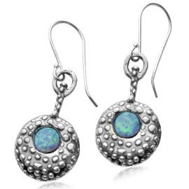 Ornate Door Knocker 925 Sterling Silver Created Blue Fire Opal Earrings