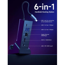 JSAUX Docking Station for ROG Ally X/ROG Ally/Steam Deck/Legion Go, 6-in-1 ROG Ally X Dock with HDMI 4K@120Hz, Gigabit Ethernet, Dual USB-A 3.2 Gen 1, USB-C 3.2 Gen 1 and PD 100W Charging-HB0609