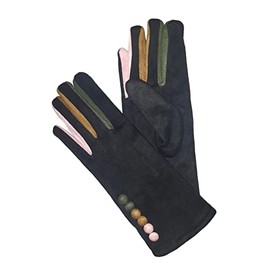 Vera Tucci 'Margot' Ladies' Gloves Suede Feel Touch Screen Multi Coloured Fingers G05 - BLACK, SMALL