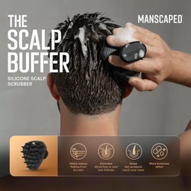 Cepillo de silicona para el cuero cabelludo para hombres MANSCAPED® The Scalp Buffer: cepillo de limpieza y exfoliación para el cabello, de mano, para un suave masaje del cuero cabelludo, paquete de 1