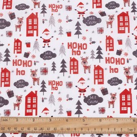 PH PandaHall Christmas Fabric 59 Inch Wide Xmas Santa Fabric Christmas Tree Reindeer Decorative Fabric Waterproof Cartoon Indoor Outdoor Fabric for Gift Packing Sewing Crafting DIY Supplies 1 Yard
