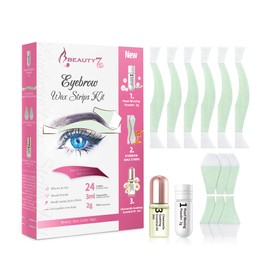 Beauty7 Eyebrow Wax Strips Kit Facial Wax Strips Hair Removal at Home Waxing 24 Strips with Pearl Powder Essential Oil for Sensitive All Skin Types Women (Eyebrow Wax Strips Kit)