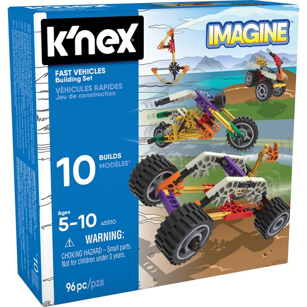 K'NEX | Fun Fast Vehicles Building Set 10 Model Beginner | Construction Toys for Sensory Play, 96 Piece Stem Learning Kit, Educational Toys Suitable for Girls and Boys Ages 5+ | Basic Fun 45510