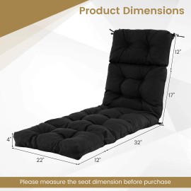 Costway 73" Lounge Chaise Cushion Padded Recliner Cushion Outdoor Indoor Black