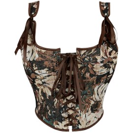 INOGIH Womens-Vintage-Renaissance-Corset-Tops - Lace-Up Sleeveless Floral-Print Overbust-Bodyshaper Going-Out