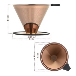 Pour Over Coffee Dripper Filter: Reusable Stainless Steel Coffee Filters - Metal Cone Filter Paperless Single Cup Coffee Maker 1-4 Cup with Double Mesh & Non-slip Cup Stand Rose Gold