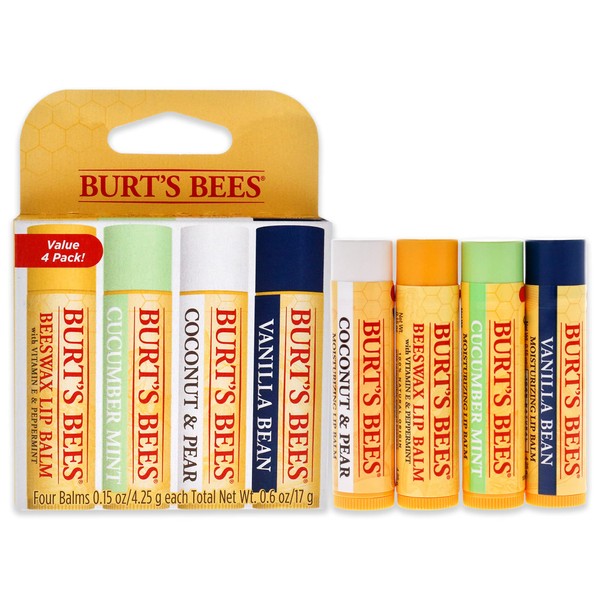 Burt's Bees Burt's bees bounty assorted mix lip balm holiday gift set, 4 lip balms classic, vanilla bean, cucumber mint and coconut & pear, See Individual Packaging, See Individual Packaging