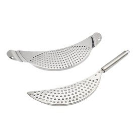 MUCKLILY 2pcs Stainless Steel Pot Strainer with Handle, Moon-shaped pan Drainer forEasy Draining of Pasta, Vegetables, and Food