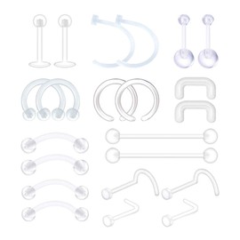 D.Bella 14G 16G 18G 20G Clear Flexible Bioplast Retainer Navel Belly Ring Eyebrow Tongue Nipple Barbell Nose Lip Labret Stud