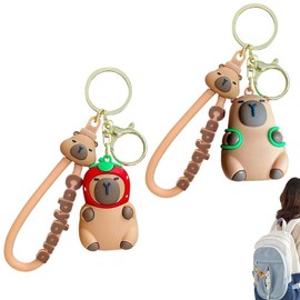 Capybara Keyring, Pack of 2 Funny Cartoon Capybara Keyrings, Cute Capybara Keyring, Portable Keyring for Women, Girls, Gift, Birthday, Christmas, Green
