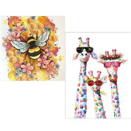 VEGCOO 2 packs DIY Cross Stitching Kits Stamped Kit Cross-Stitching Counted Cross Stitch 11CT Stamped Cross Stitch Kit 11CT Fabric Embroidery Crafts Kit for Home Flowers 36*36CM+Giraffe Family 36*46CM