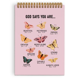 QLMX Pink God Says You Are Beautiful Top Spiral Notebook, Butterfly Christian Journal Notebook, Pink Bible Notebooks for School, Bible Verse Inspirational Office Supplies Gifts for Women Girls,5.5x8.3