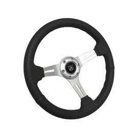 VSW S6 Steering Wheel, Black Leather 6 Bolt Brushed Slotted 3-Spoke ST3014BLK
