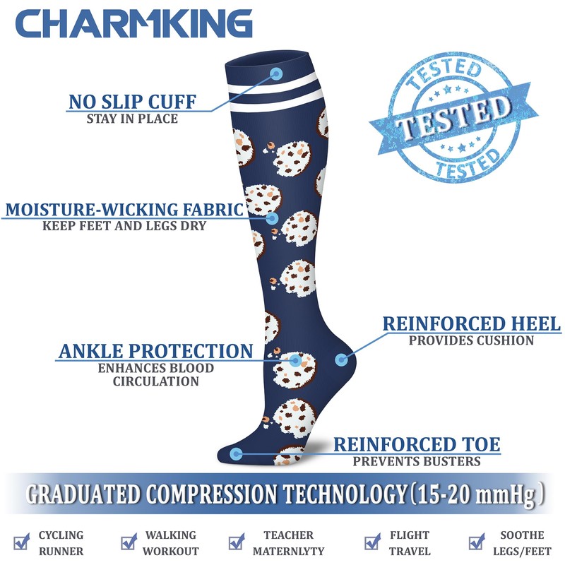 CHARMKING Compression Socks for Women & Men (8 Pairs) 15-20