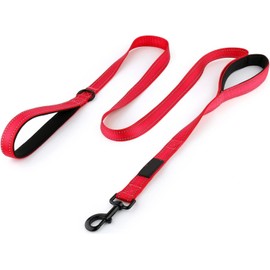 Dog Leash Long - Traffic Padded Two Handle - Heavy Duty - Double Handles Lead for Control Safety Training - Leads for Large Dogs or Medium Dogs - Dual Handles Leashes (Red, 1.5 Meters)