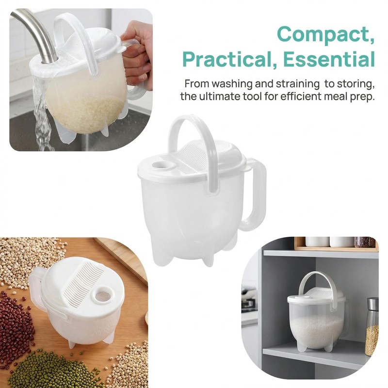 14oz Rice Washer Strainer Bowl with Handle - Plastic Grain