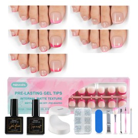 Misssix French Tip Press On Toe Nails, 150Pcs French Gel Toe Nail Tips, Short Square Soft Gel Fake Toe Nails, X-BASIC Toenails Starter Kit for Nail Art DIY 15 Sizes