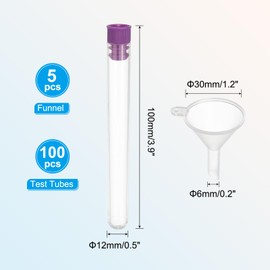 PATIKIL Test Tubes Set, 100Pcs 100x12mm Plastic Clear Round Bottom Test Tube Containers with Stopper and Funnel for Bead Party Candy Bath Salt Storage Scientific Experiment Prop, Purple