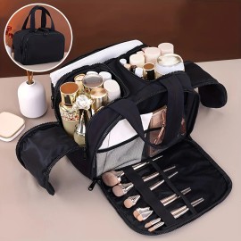Large Capacity Fabric Cosmetic Travel Toiletry Organizer Lightweight Portable Four-Door Zipper Closure Medication LG-Q075 Fujiancolor: Black