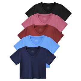 Cosy Pyro Workout Crop Tops for Women Short Sleeve Dry Fit Athletic Shirts Solid Cropped Top Yoga Tee Black/Navy/Blue/Wine/Rose S