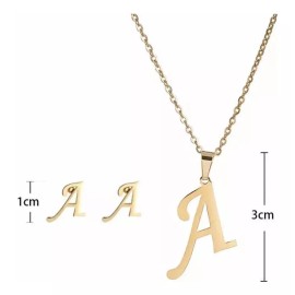 Didier Market Collar Con Dije Y Aretes Letra Inicial, Dorada, Dama, Regalo
