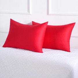 Cotton Pillow Protectors/Cases Queen Size with Zipper 2 Pack Red Color,Cooling & Breathable Bed Pillow Protectors Set of 2 Pillow Cases Cover (Queen Size 20" x 30")