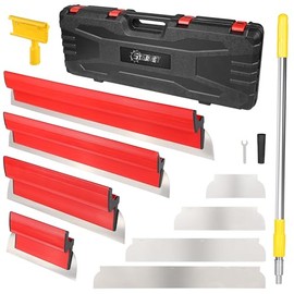 Drywall Skimming Blade Set with 30" - 48" Extension Handle 10in/16in/24in/32in Stainless Steel Skimming Blades for Wall Surface Smoothing Drywall Plaster Wallboard Includes Replaceable Blades
